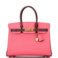 Hermes Birkin 30cm Bi-Color Rose Azalee and Bordeaux Epsom Gold Hardware - Exclusu