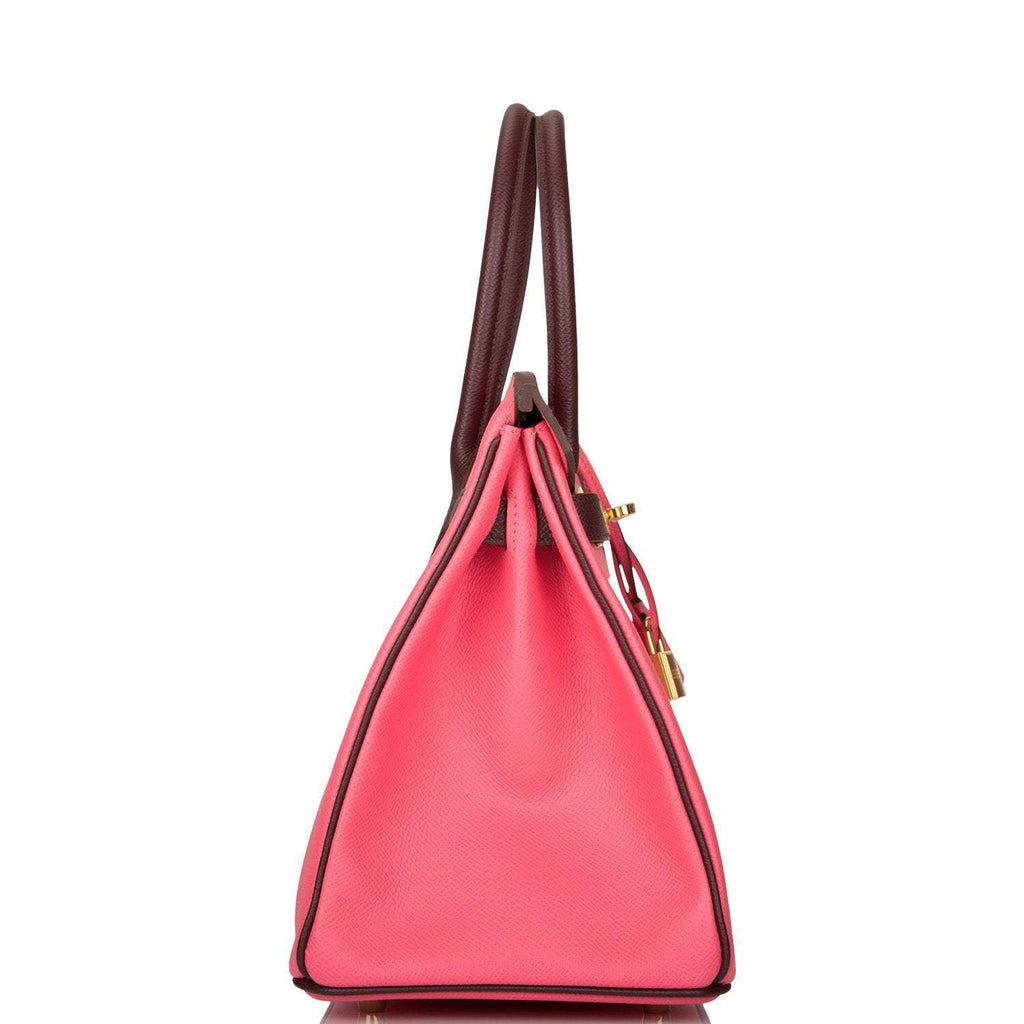 Hermes Birkin 30cm Bi-Color Rose Azalee and Bordeaux Epsom Gold Hardware - Exclusu