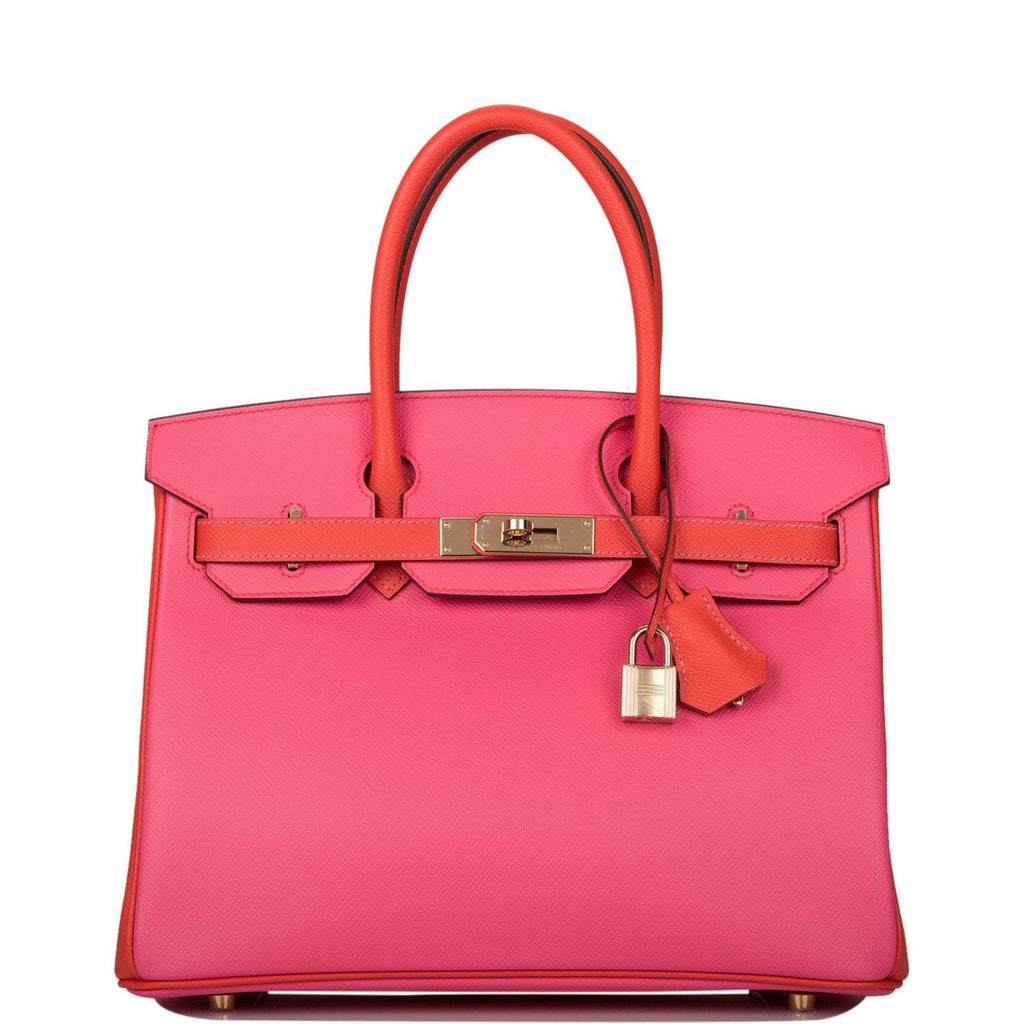 Hermes Birkin 30cm Bi-Color Rose Azalee and Feu Epsom Permabrass Hardware - Exclusu