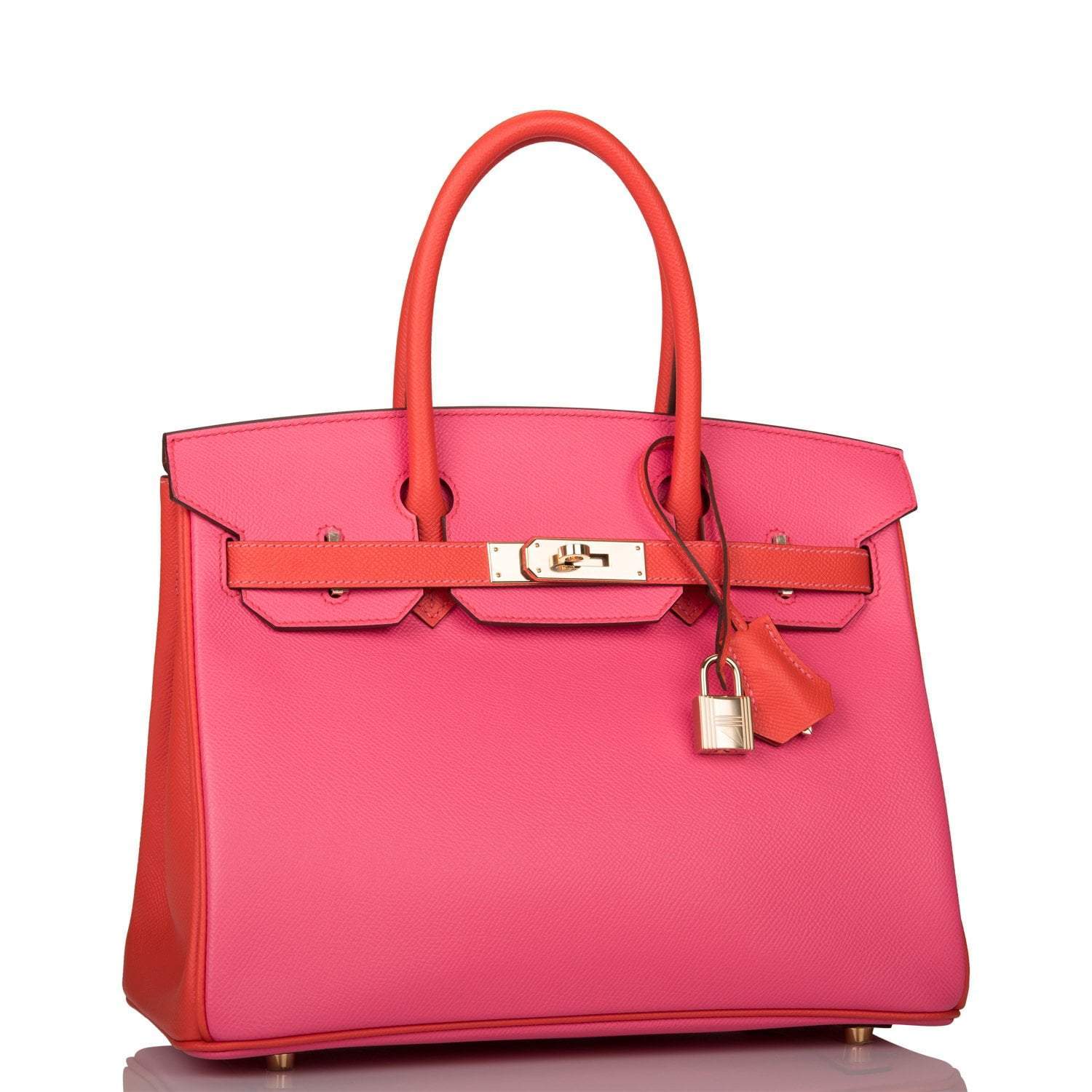 Hermes Birkin 30cm Bi-Color Rose Azalee and Feu Epsom Permabrass Hardware - Exclusu
