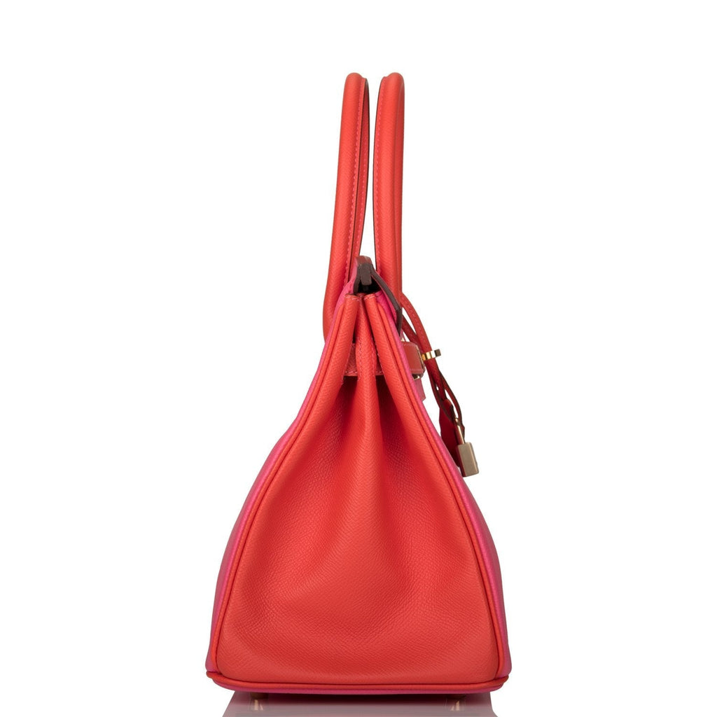 Hermes Birkin 30cm Bi-Color Rose Azalee and Feu Epsom Permabrass Hardware - Exclusu