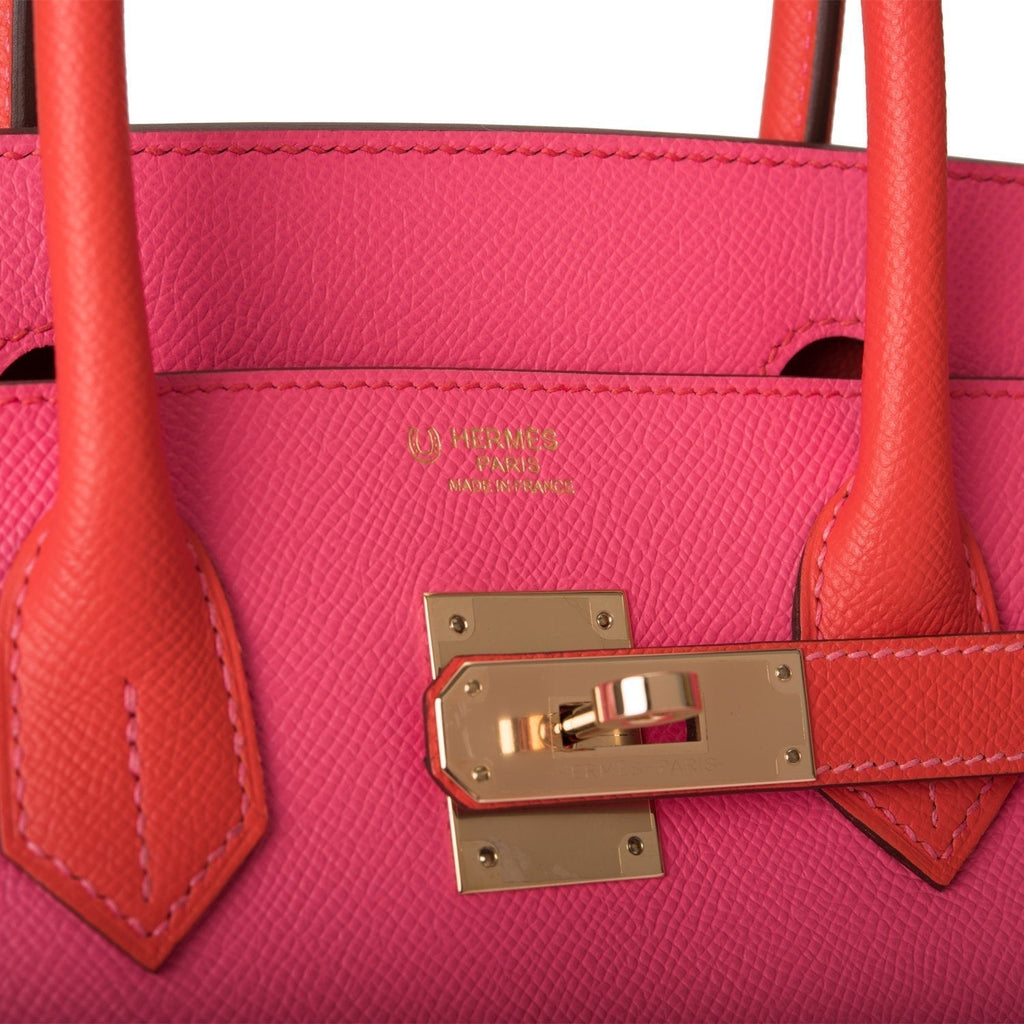 Hermes Birkin 30cm Bi-Color Rose Azalee and Feu Epsom Permabrass Hardware - Exclusu