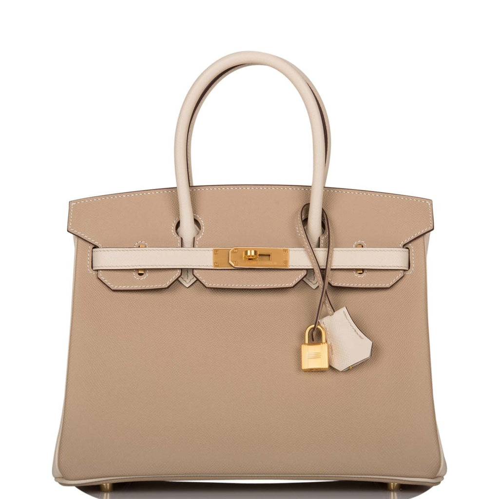 Hermes Birkin 30cm Bi-Color Trench and Craie Epsom Gold Hardware - Exclusu
