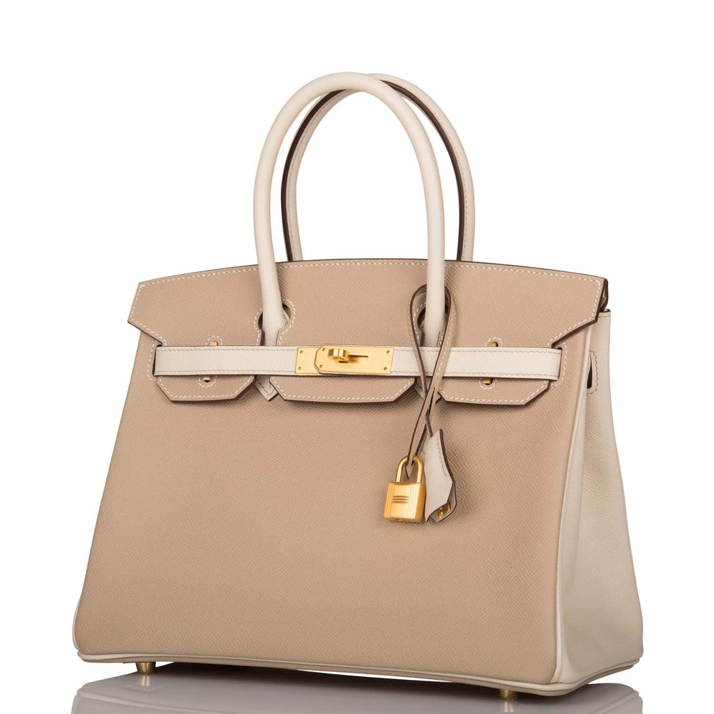 Hermes Birkin 30cm Bi-Color Trench and Craie Epsom Gold Hardware - Exclusu