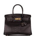 Hermes Birkin 30cm Black Matte Alligator Gold Hardware - Exclusu