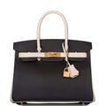 Hermes Birkin 30cm Brushed Gold Hardware Bi-Color Black and Craie Epsom - Exclusu