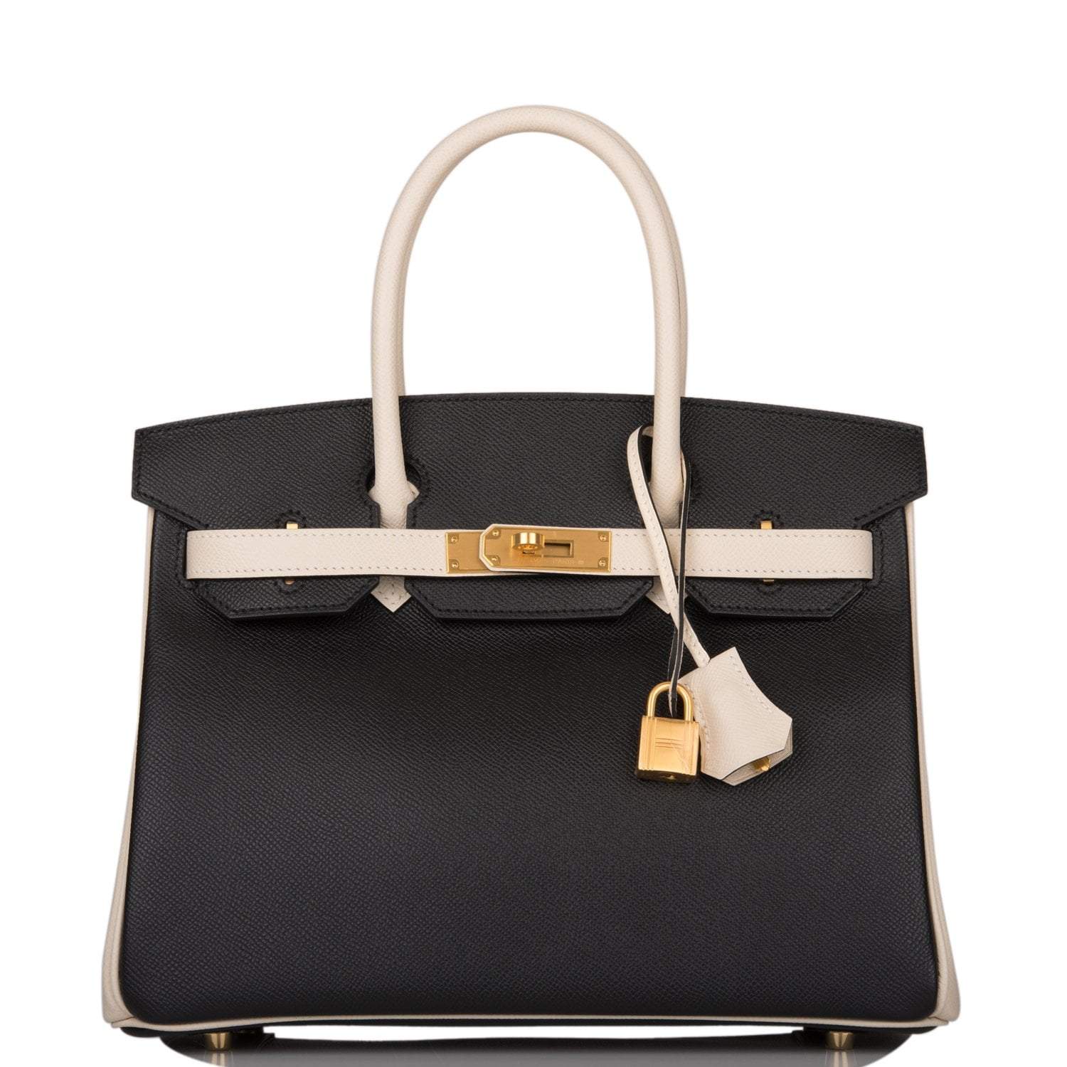 Hermes Birkin 30cm Brushed Gold Hardware Bi-Color Black and Craie Epsom - Exclusu