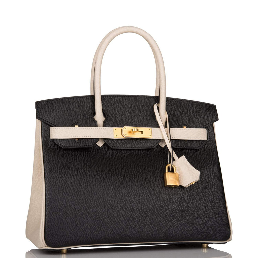 Hermes Birkin 30cm Brushed Gold Hardware Bi-Color Black and Craie Epsom - Exclusu