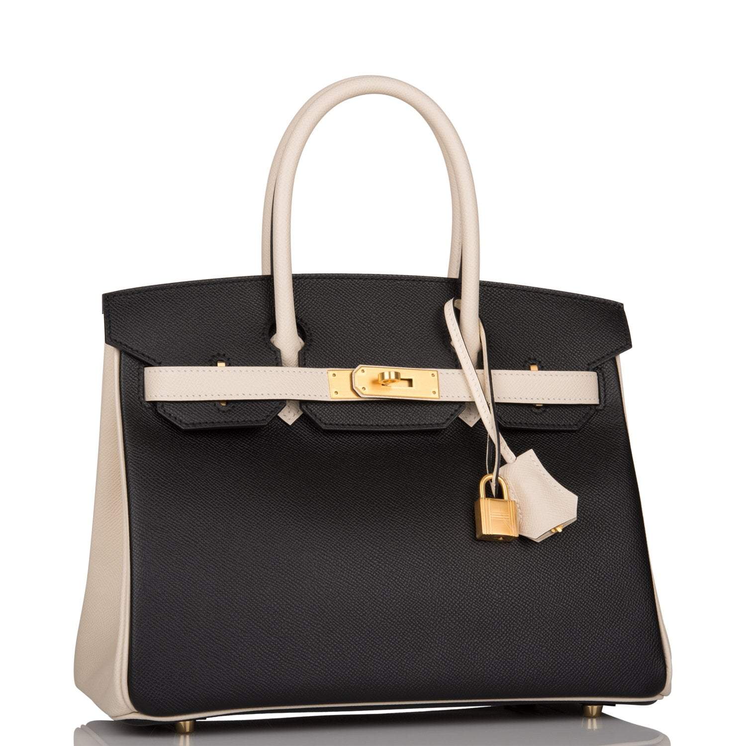 Hermes Birkin 30cm Brushed Gold Hardware Bi-Color Black and Craie Epsom - Exclusu
