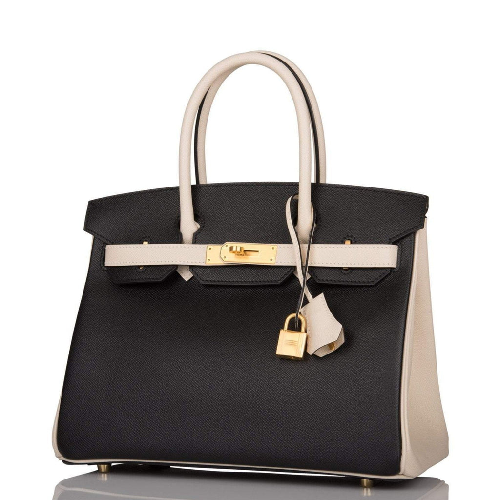 Hermes Birkin 30cm Brushed Gold Hardware Bi-Color Black and Craie Epsom - Exclusu
