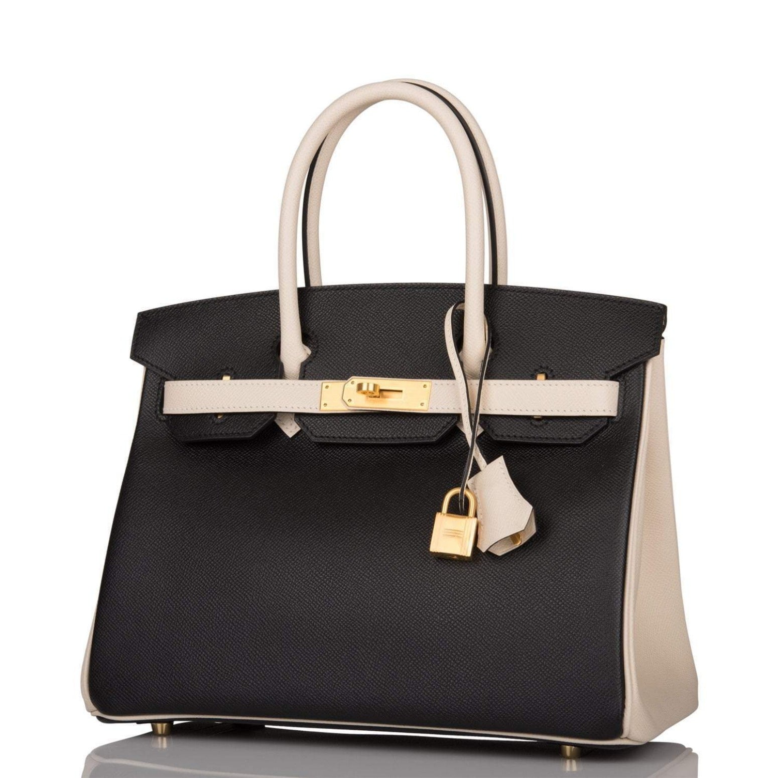 Hermes Birkin 30cm Brushed Gold Hardware Bi-Color Black and Craie Epsom - Exclusu