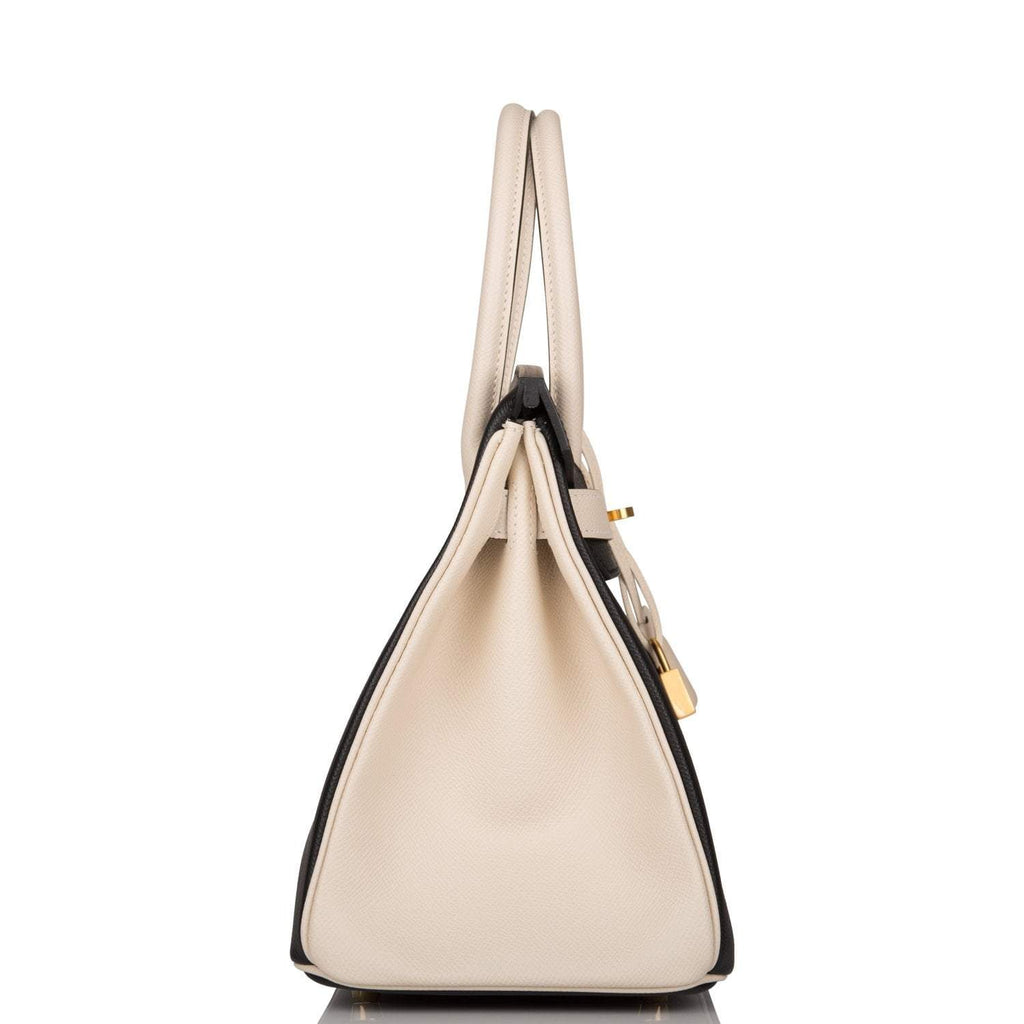 Hermes Birkin 30cm Brushed Gold Hardware Bi-Color Black and Craie Epsom - Exclusu