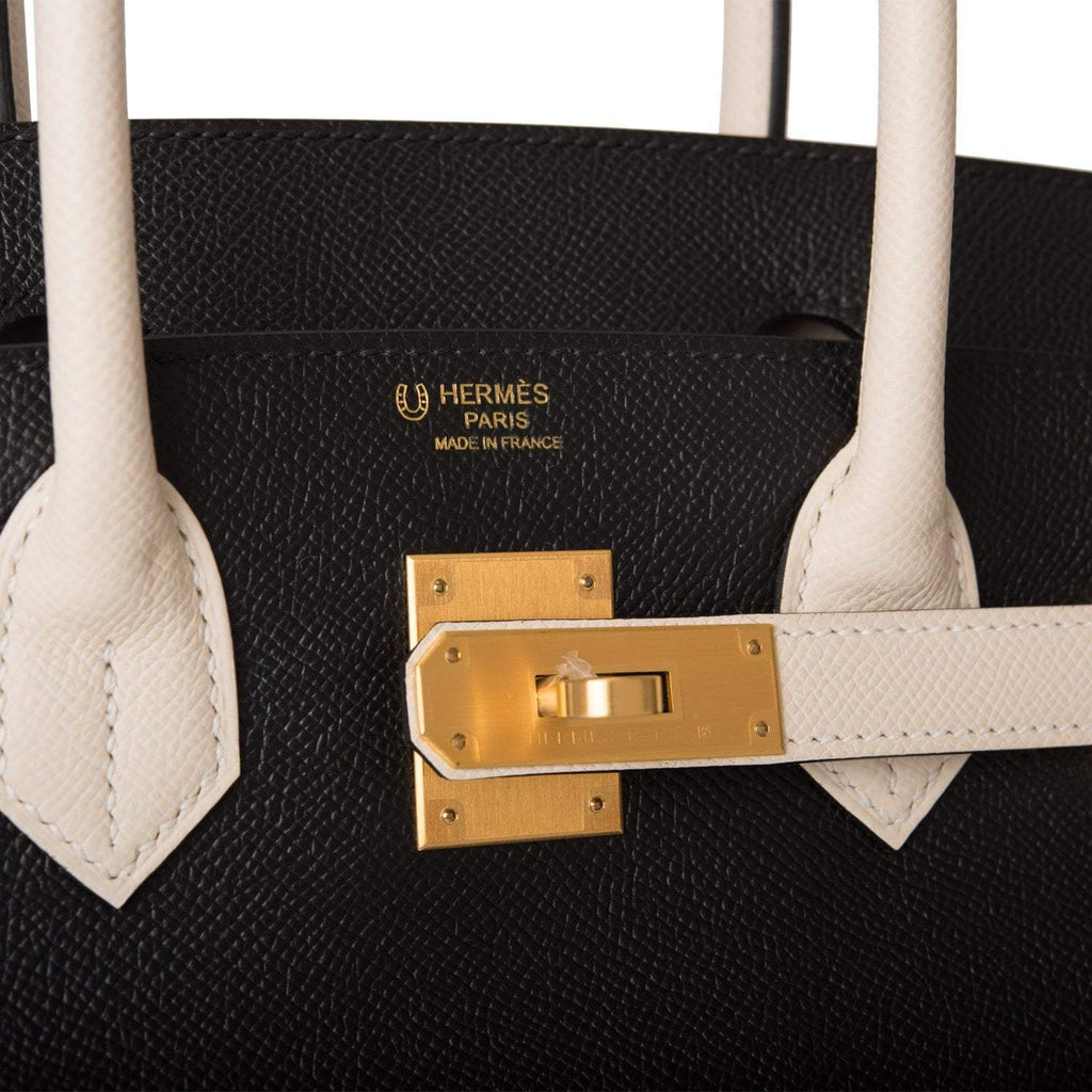 Hermes Birkin 30cm Brushed Gold Hardware Bi-Color Black and Craie Epsom - Exclusu