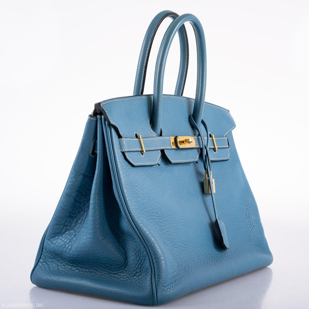 Hermes Birkin 35 Blue Jean Togo Gold Hardware - Square G - Exclusu