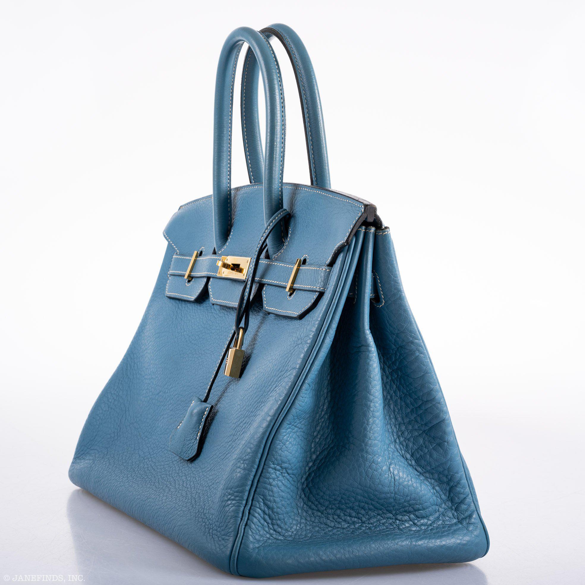 Hermes Birkin 35 Blue Jean Togo Gold Hardware - Square G - Exclusu