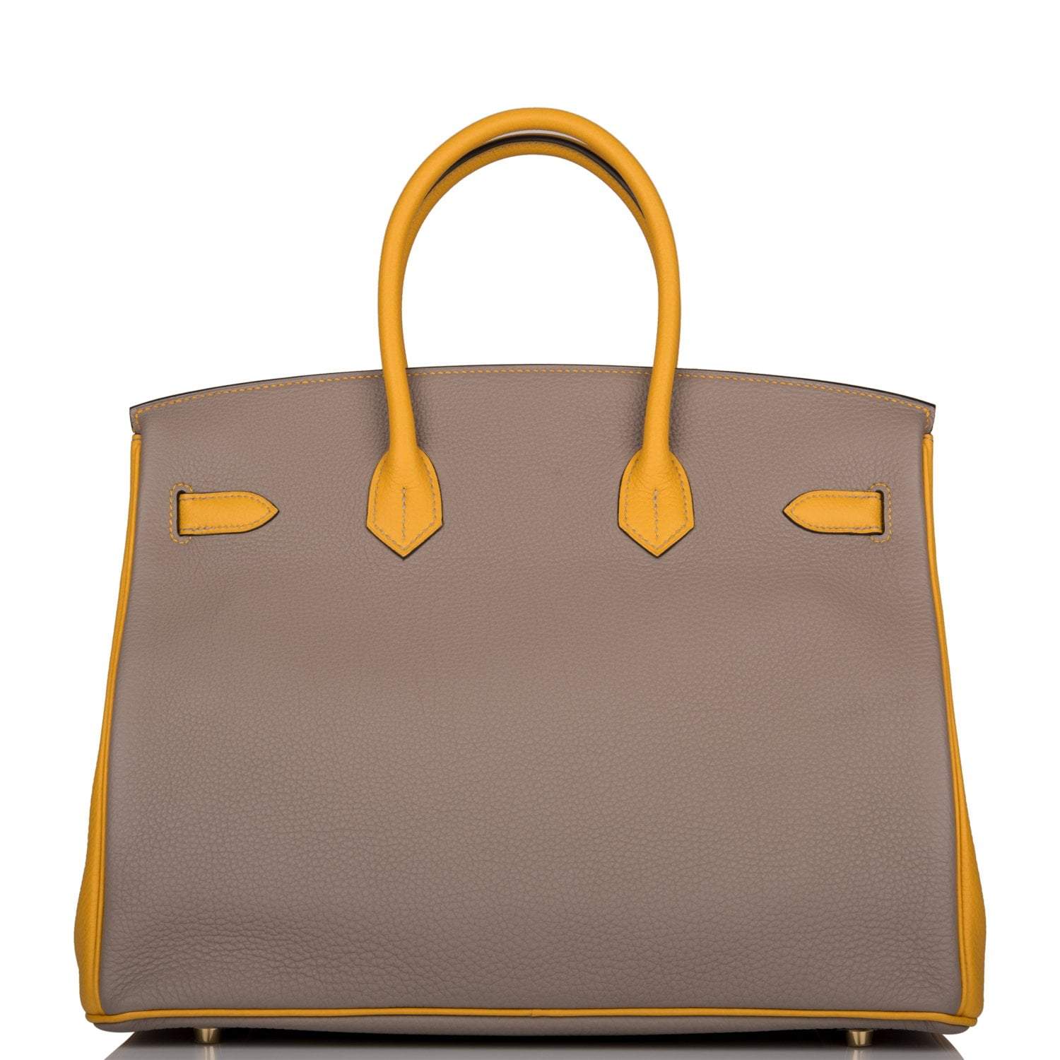 Hermes Birkin 35 Etoupe and Jaune Ambre Togo Brushed Gold Hardware - Exclusu