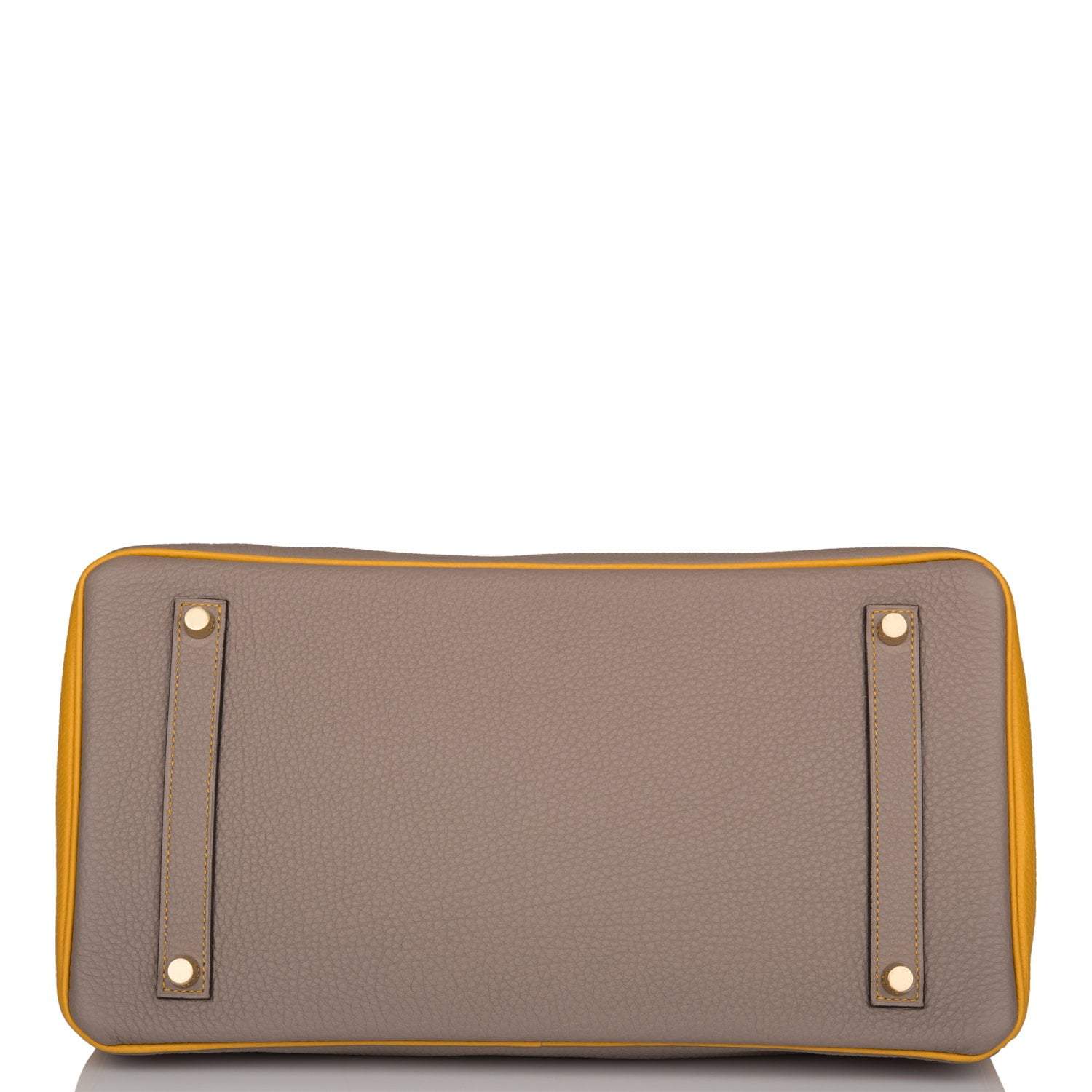 Hermes Birkin 35 Etoupe and Jaune Ambre Togo Brushed Gold Hardware - Exclusu