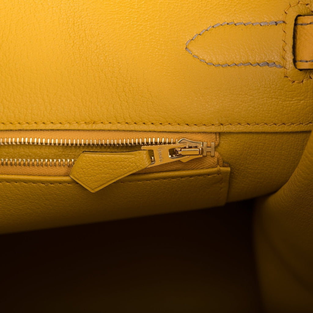 Hermes Birkin 35 Etoupe and Jaune Ambre Togo Brushed Gold Hardware - Exclusu