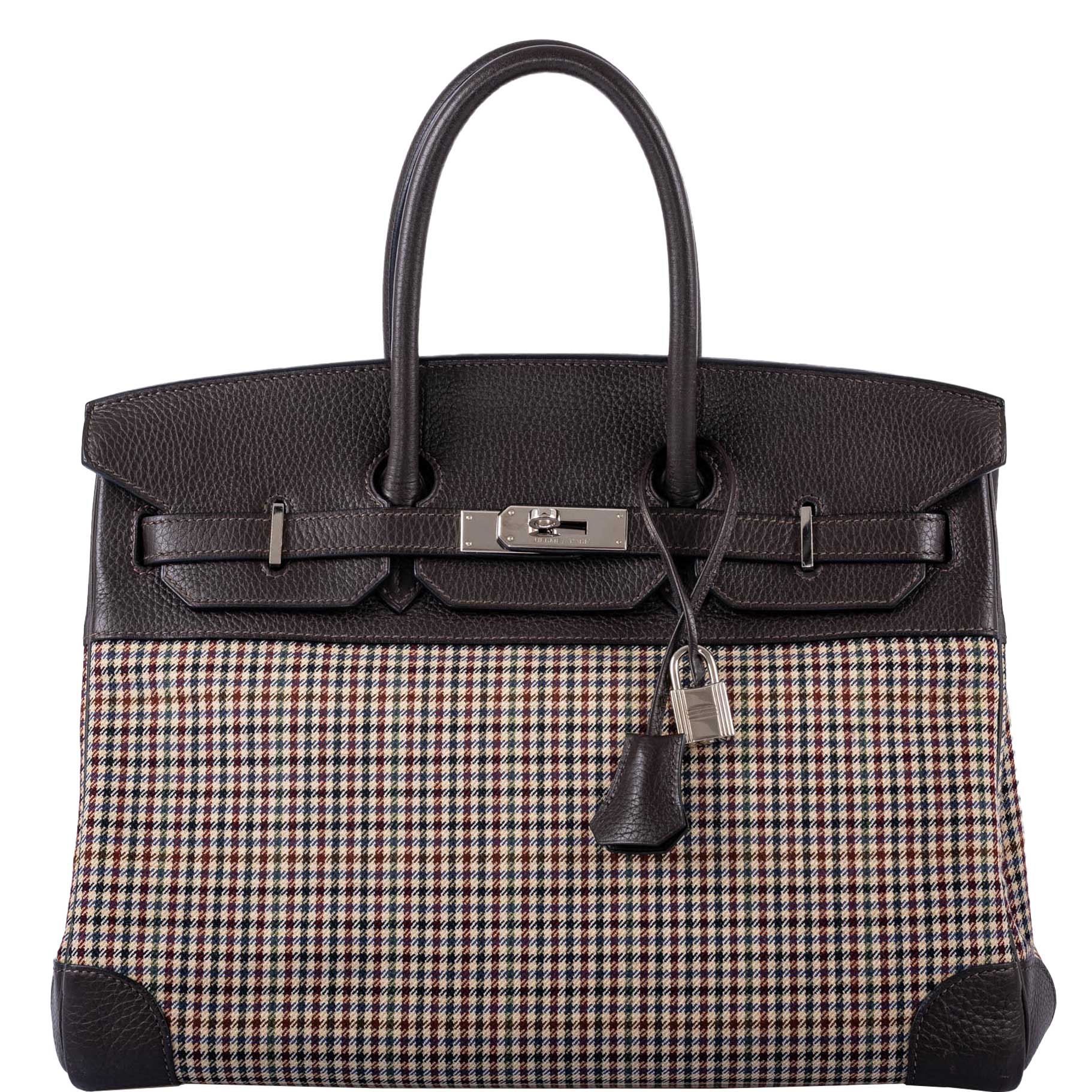 Hermes Birkin 35 Togo And Plaid Wool Lainage Palladium Hardware -Runway Bag - Exclusu
