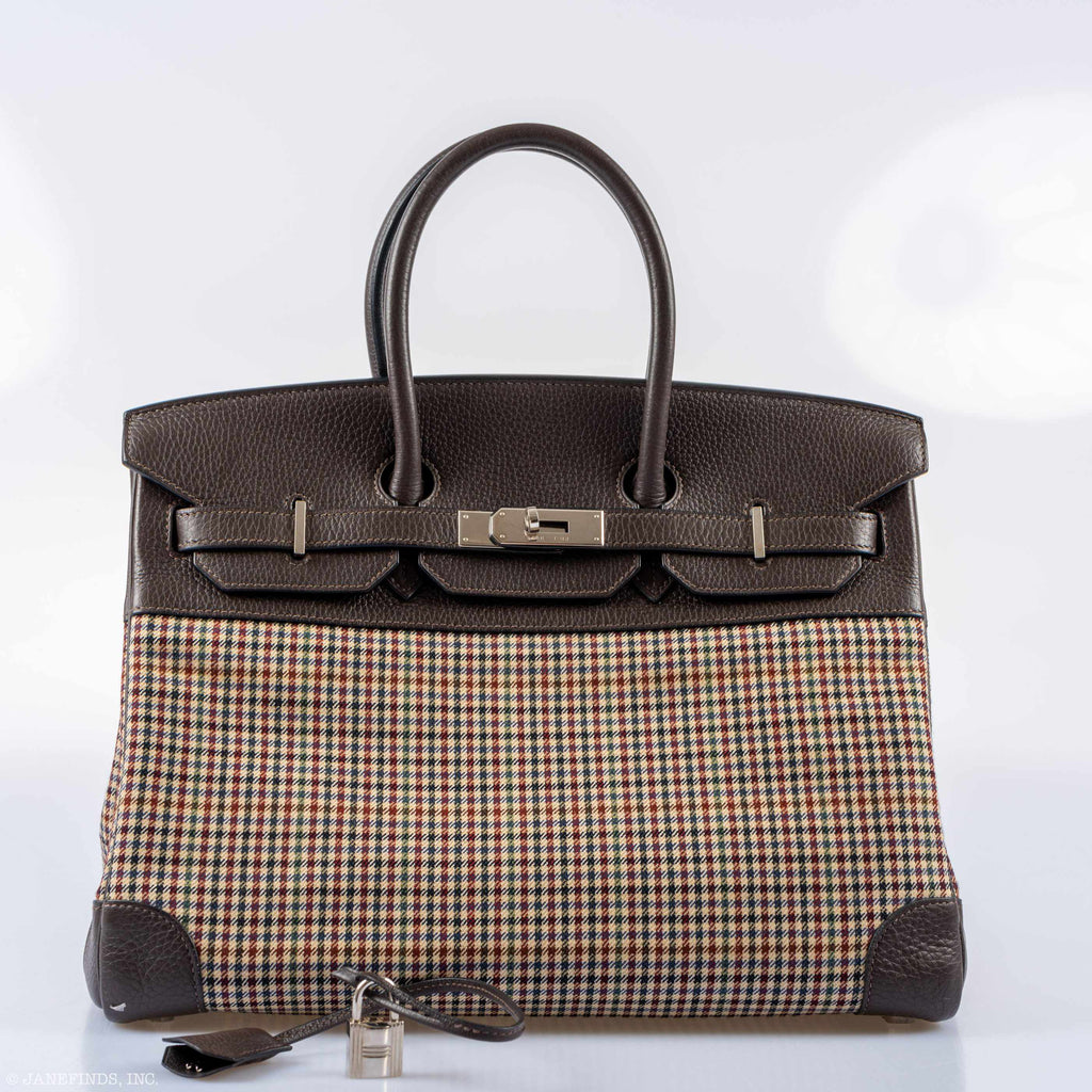 Hermes Birkin 35 Togo And Plaid Wool Lainage Palladium Hardware -Runway Bag - Exclusu