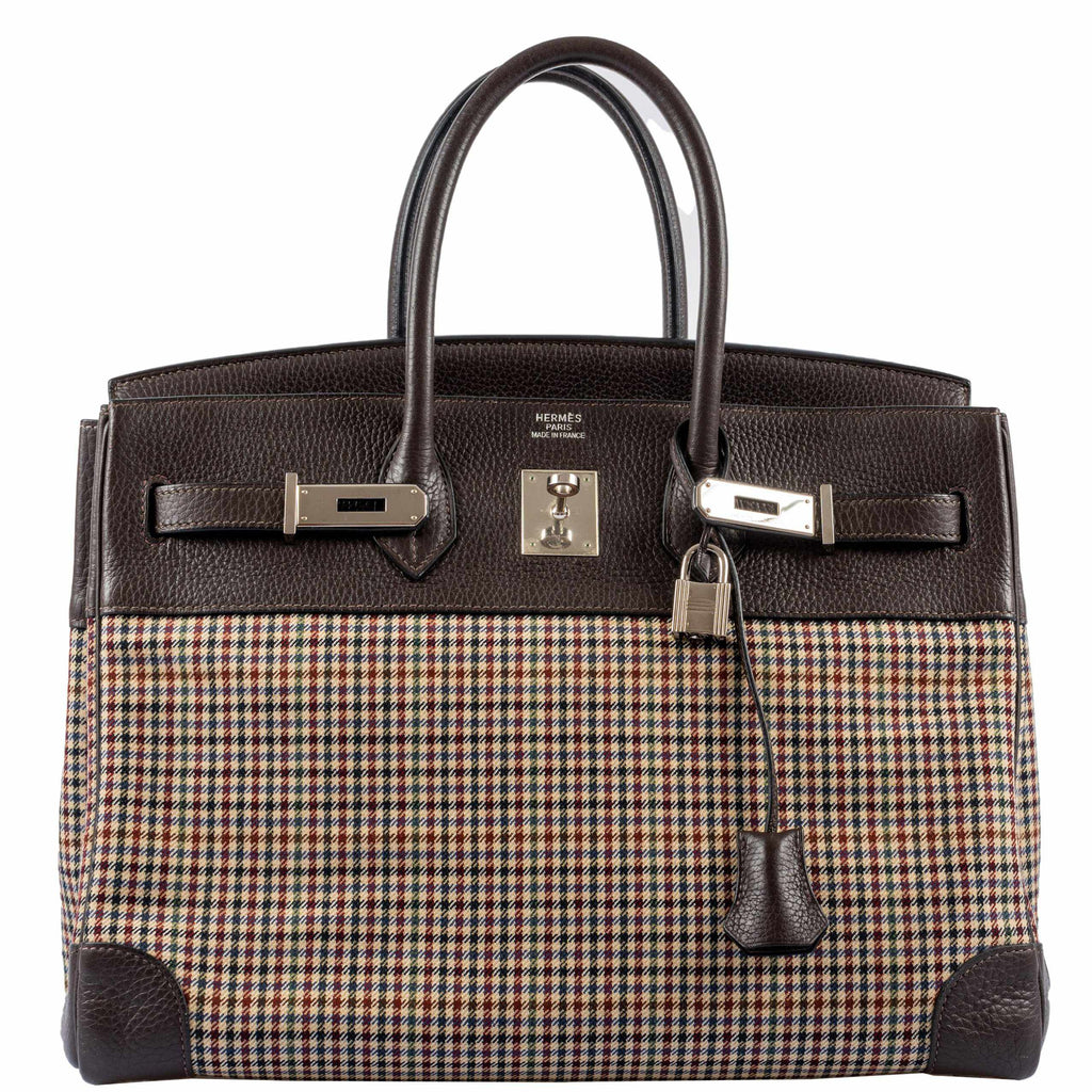 Hermes Birkin 35 Togo And Plaid Wool Lainage Palladium Hardware -Runway Bag - Exclusu