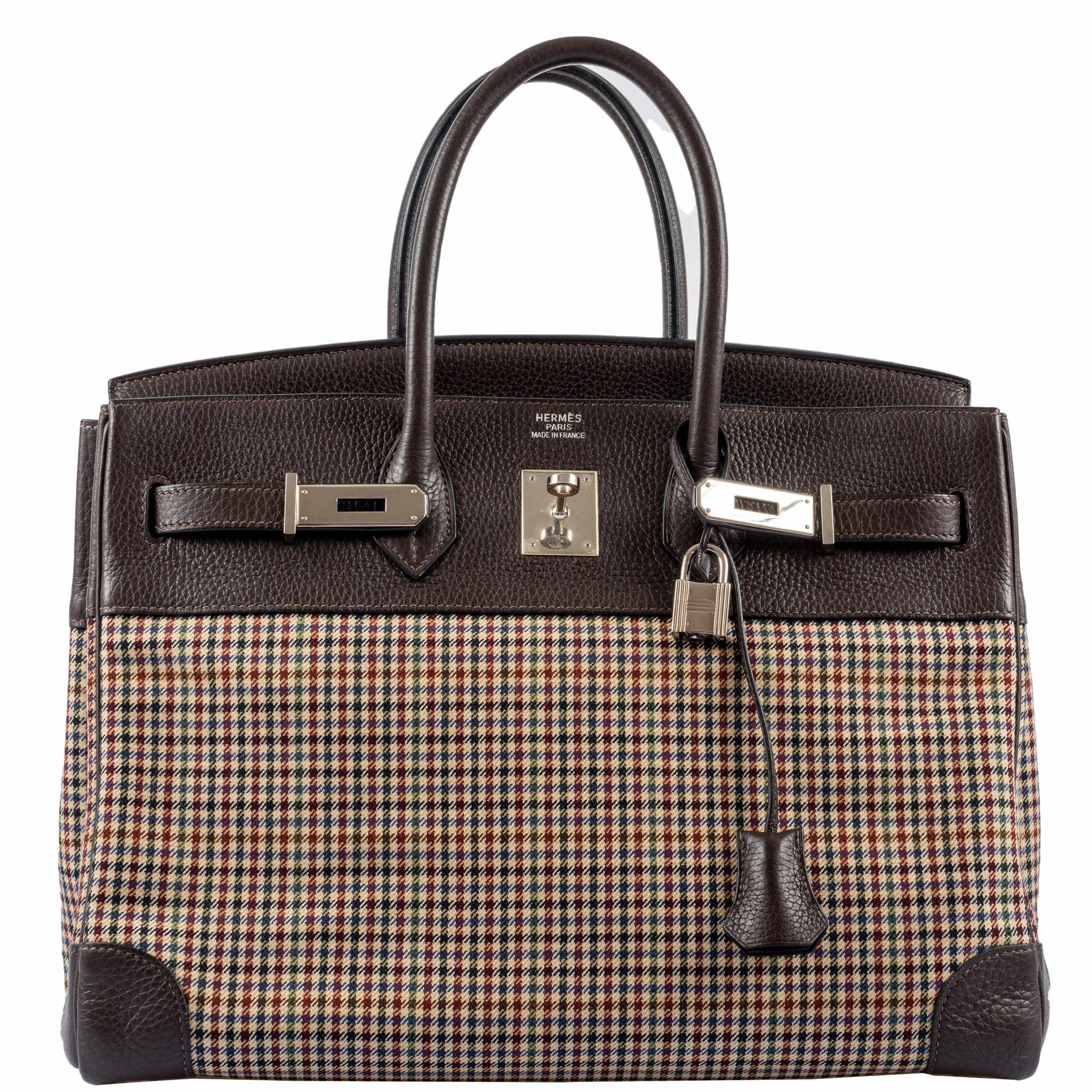 Hermes Birkin 35 Togo And Plaid Wool Lainage Palladium Hardware -Runway Bag - Exclusu