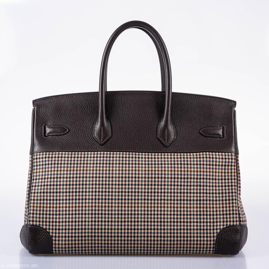 Hermes Birkin 35 Togo And Plaid Wool Lainage Palladium Hardware -Runway Bag - Exclusu