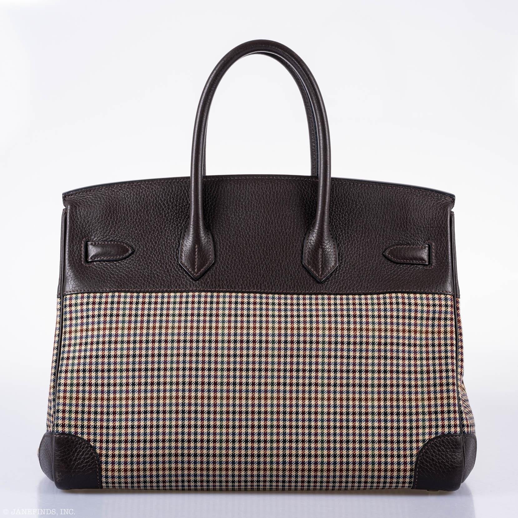 Hermes Birkin 35 Togo And Plaid Wool Lainage Palladium Hardware -Runway Bag - Exclusu
