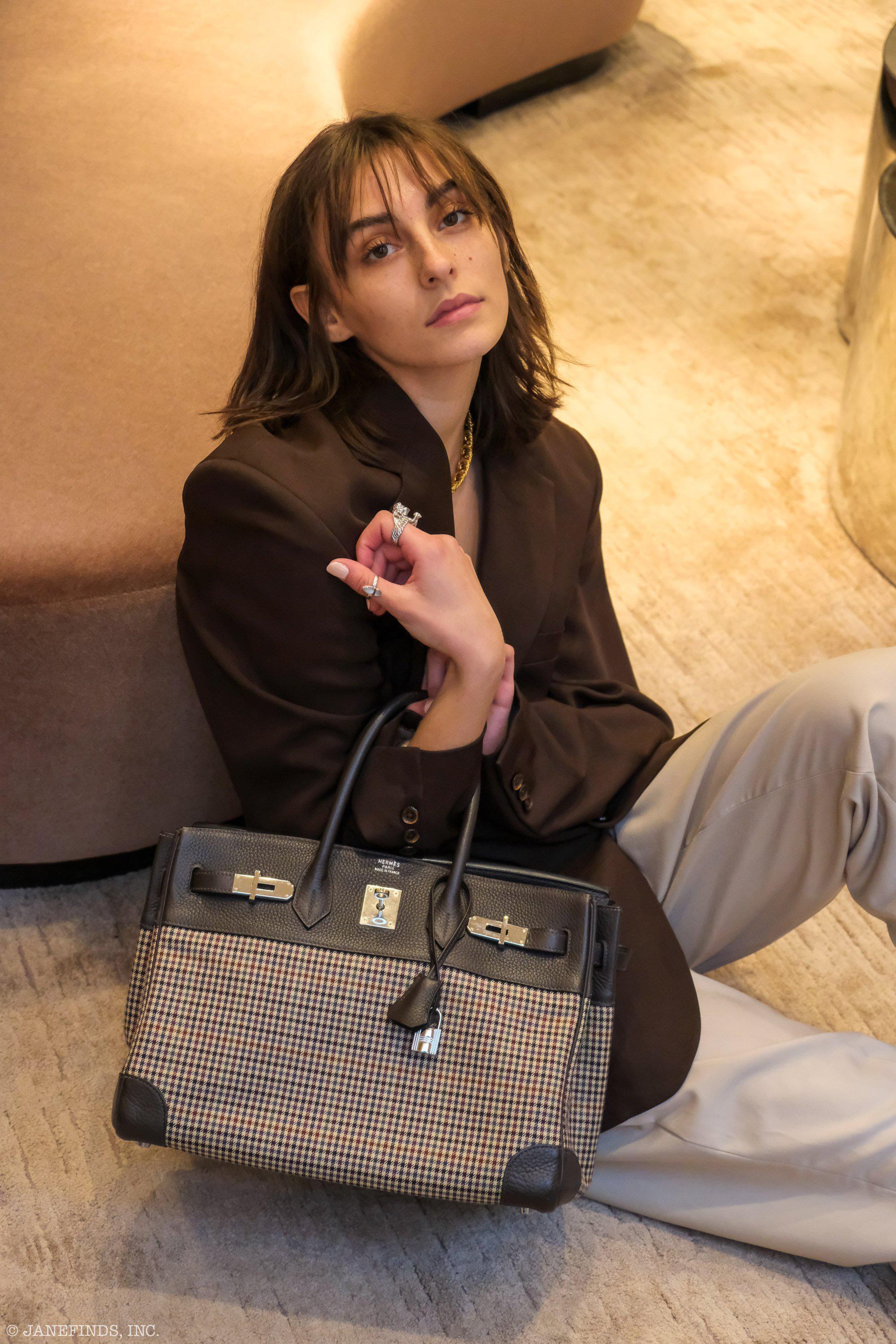 Hermes Birkin 35 Togo And Plaid Wool Lainage Palladium Hardware -Runway Bag - Exclusu