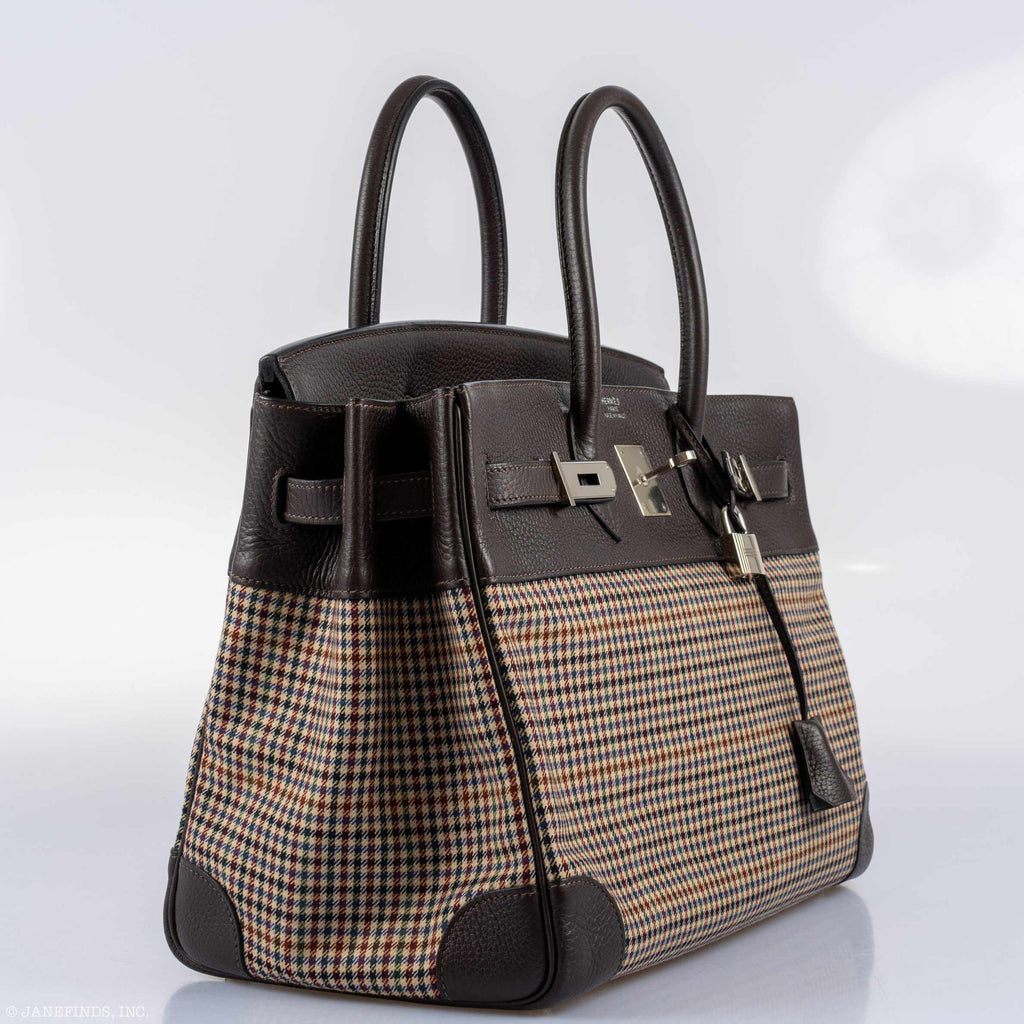 Hermes Birkin 35 Togo And Plaid Wool Lainage Palladium Hardware -Runway Bag - Exclusu
