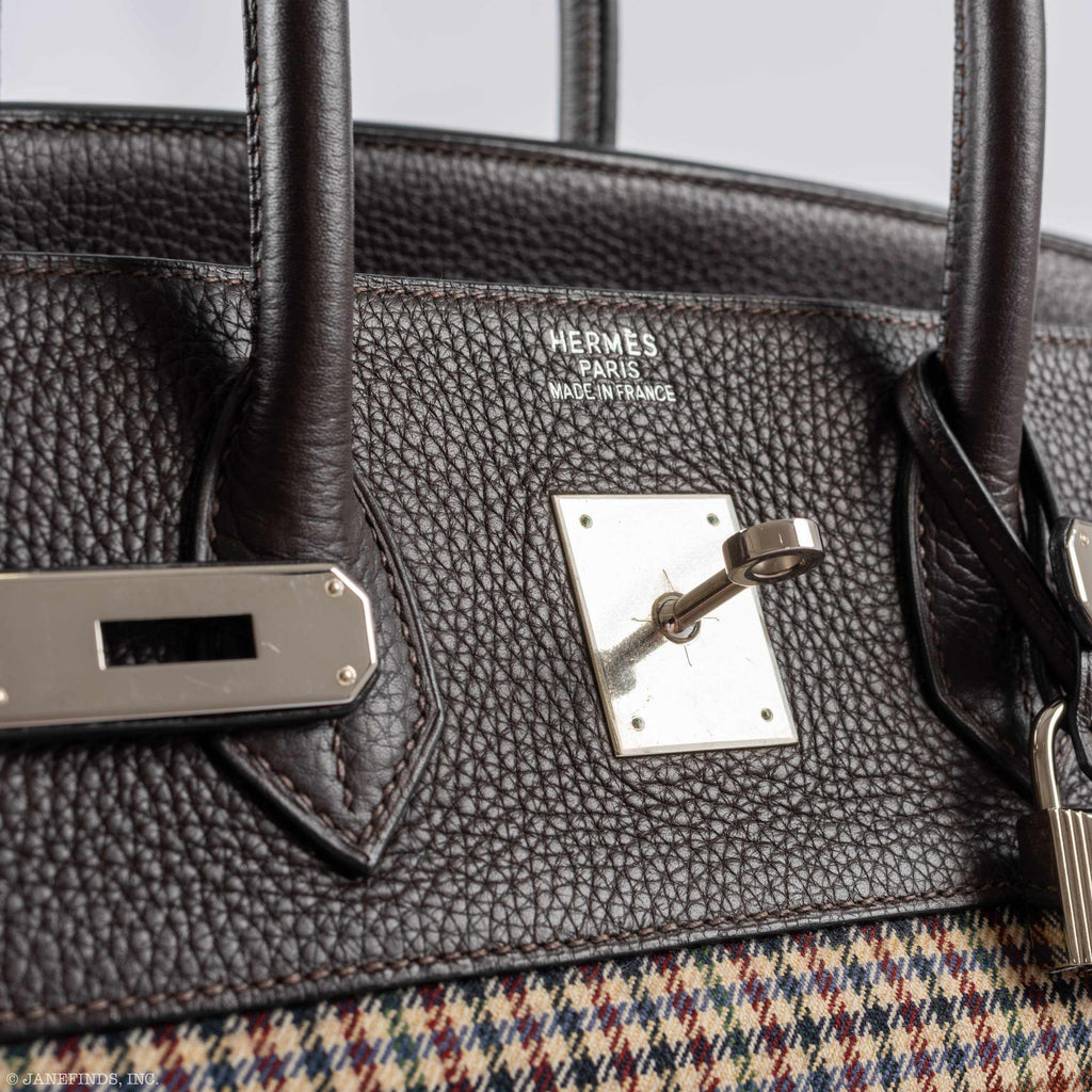 Hermes Birkin 35 Togo And Plaid Wool Lainage Palladium Hardware -Runway Bag - Exclusu