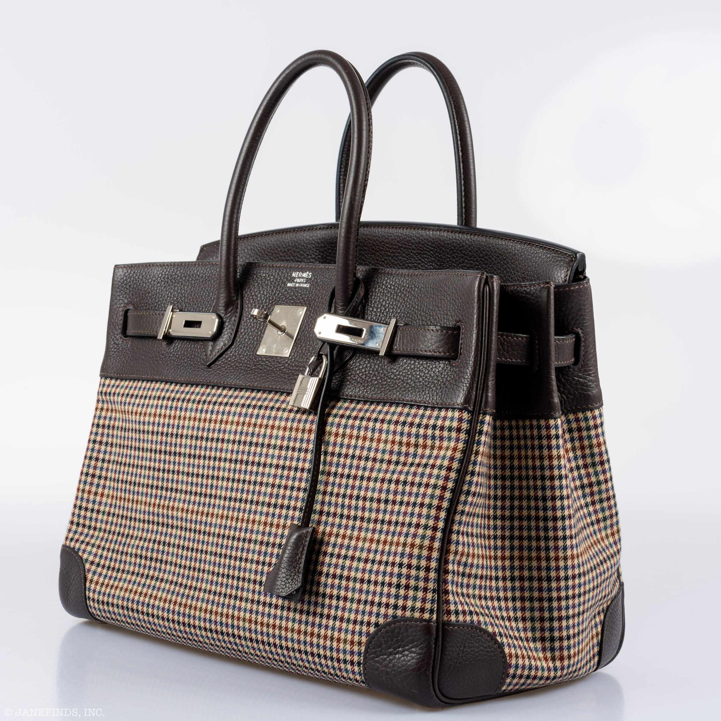 Hermes Birkin 35 Togo And Plaid Wool Lainage Palladium Hardware -Runway Bag - Exclusu