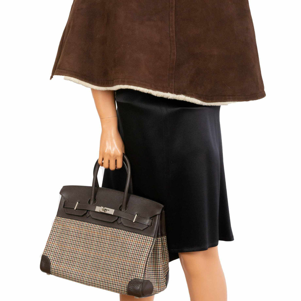 Hermes Birkin 35 Togo And Plaid Wool Lainage Palladium Hardware -Runway Bag - Exclusu