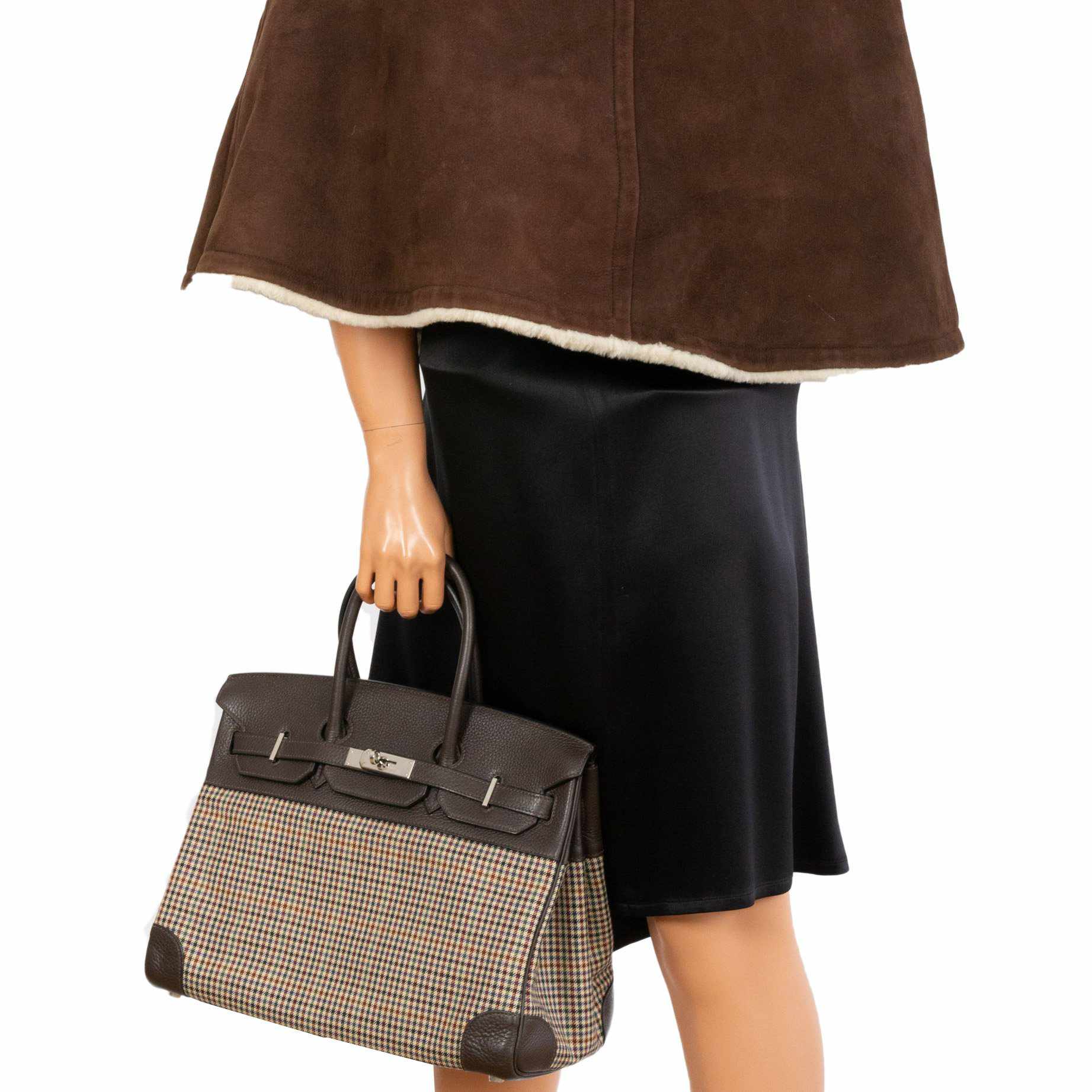 Hermes Birkin 35 Togo And Plaid Wool Lainage Palladium Hardware -Runway Bag - Exclusu