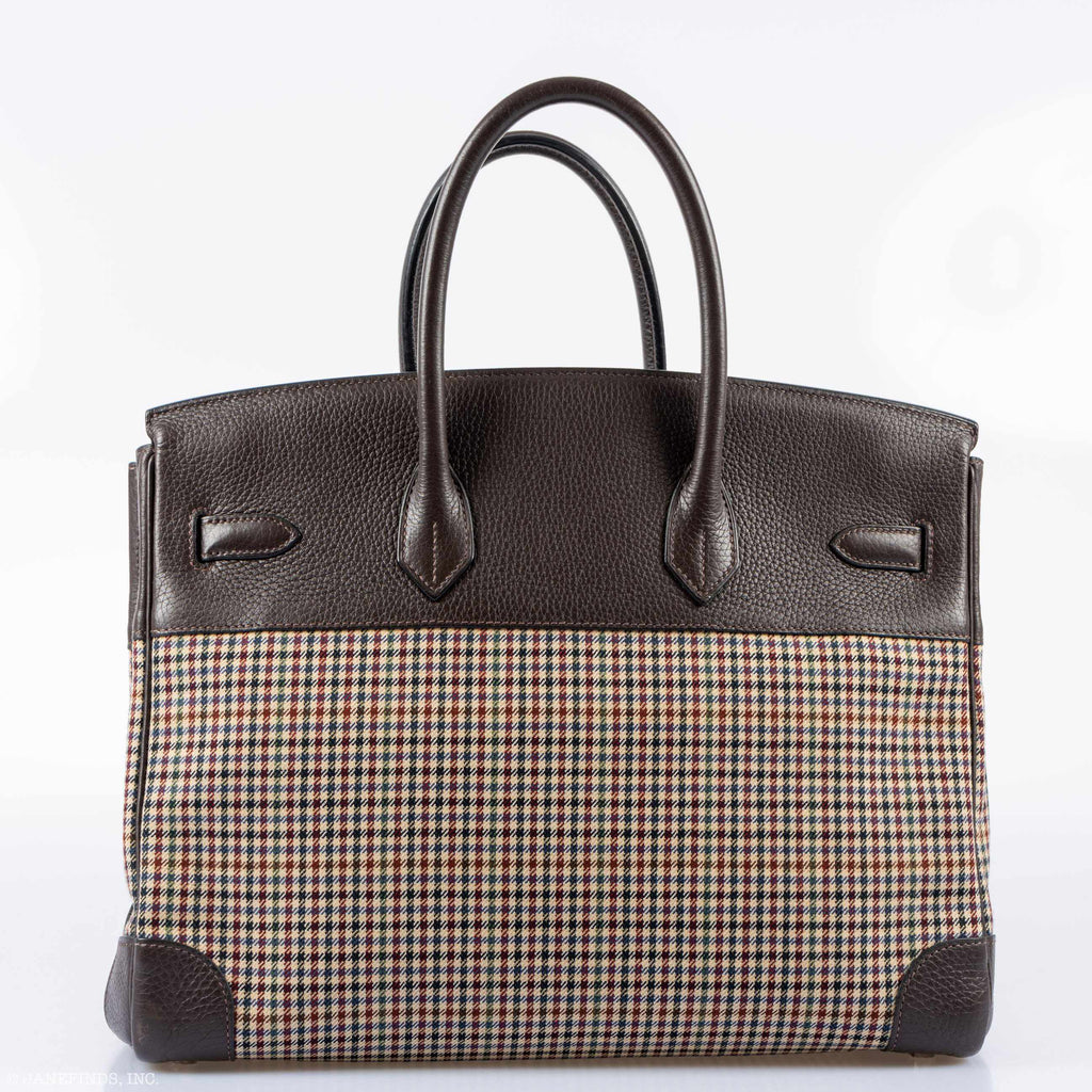 Hermes Birkin 35 Togo And Plaid Wool Lainage Palladium Hardware -Runway Bag - Exclusu