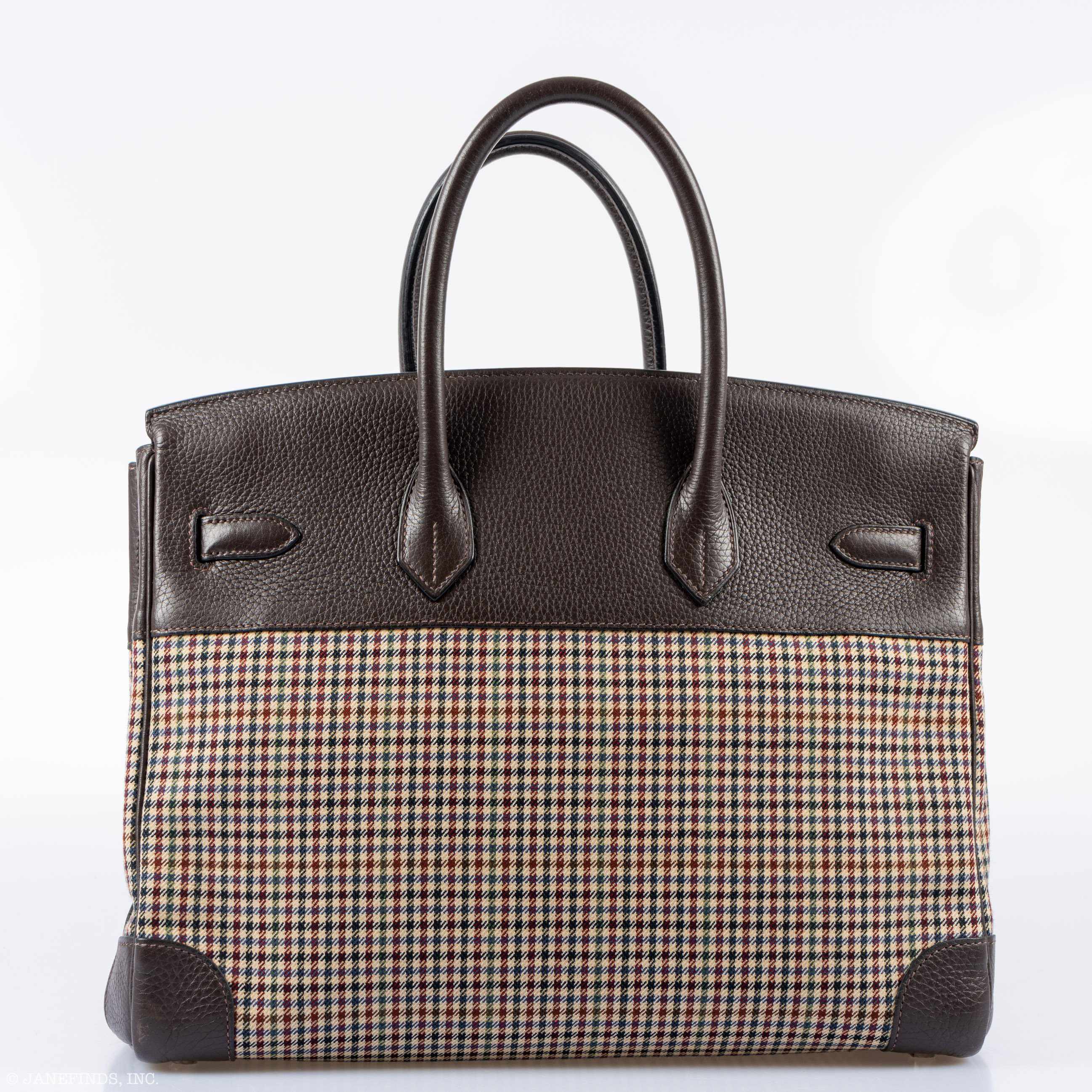 Hermes Birkin 35 Togo And Plaid Wool Lainage Palladium Hardware -Runway Bag - Exclusu