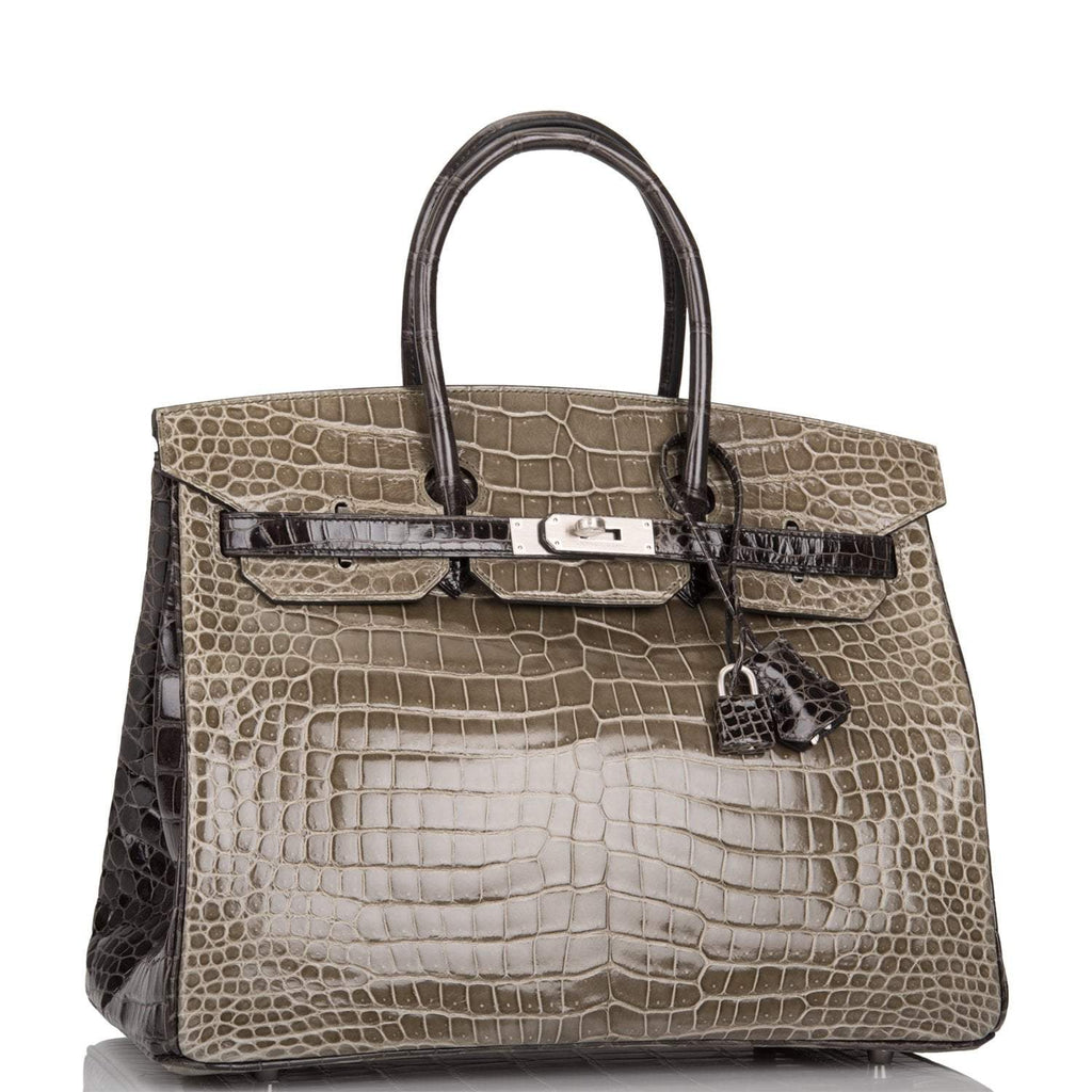 Hermes  Birkin 35cm Bi-Color Gris Tourterelle and Graphite Shiny Porosus Crocodile Brushed Palladium Hardware - Exclusu