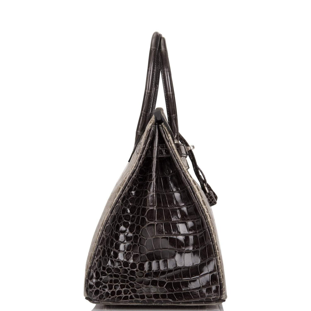 Hermes  Birkin 35cm Bi-Color Gris Tourterelle and Graphite Shiny Porosus Crocodile Brushed Palladium Hardware - Exclusu
