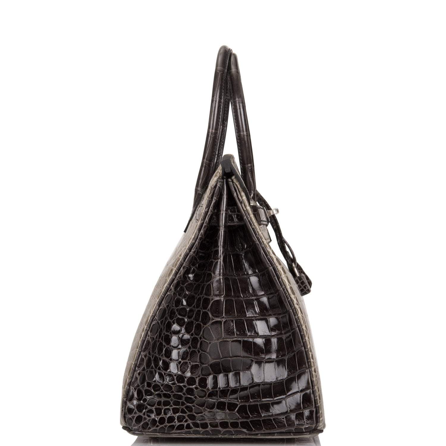 Hermes  Birkin 35cm Bi-Color Gris Tourterelle and Graphite Shiny Porosus Crocodile Brushed Palladium Hardware - Exclusu