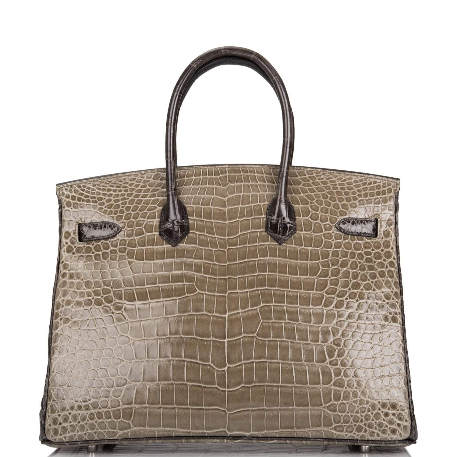 Hermes  Birkin 35cm Bi-Color Gris Tourterelle and Graphite Shiny Porosus Crocodile Brushed Palladium Hardware - Exclusu