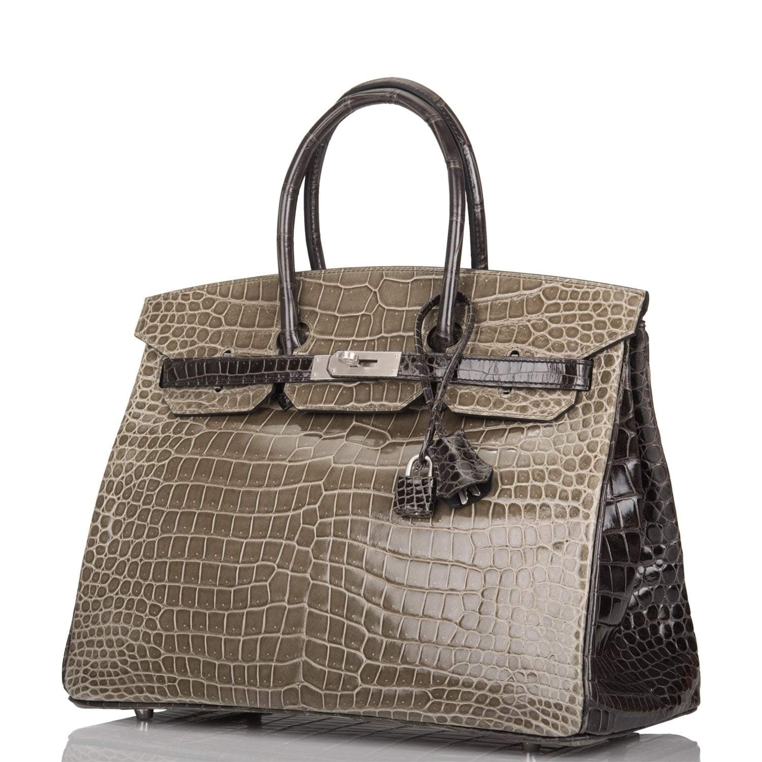 Hermes  Birkin 35cm Bi-Color Gris Tourterelle and Graphite Shiny Porosus Crocodile Brushed Palladium Hardware - Exclusu