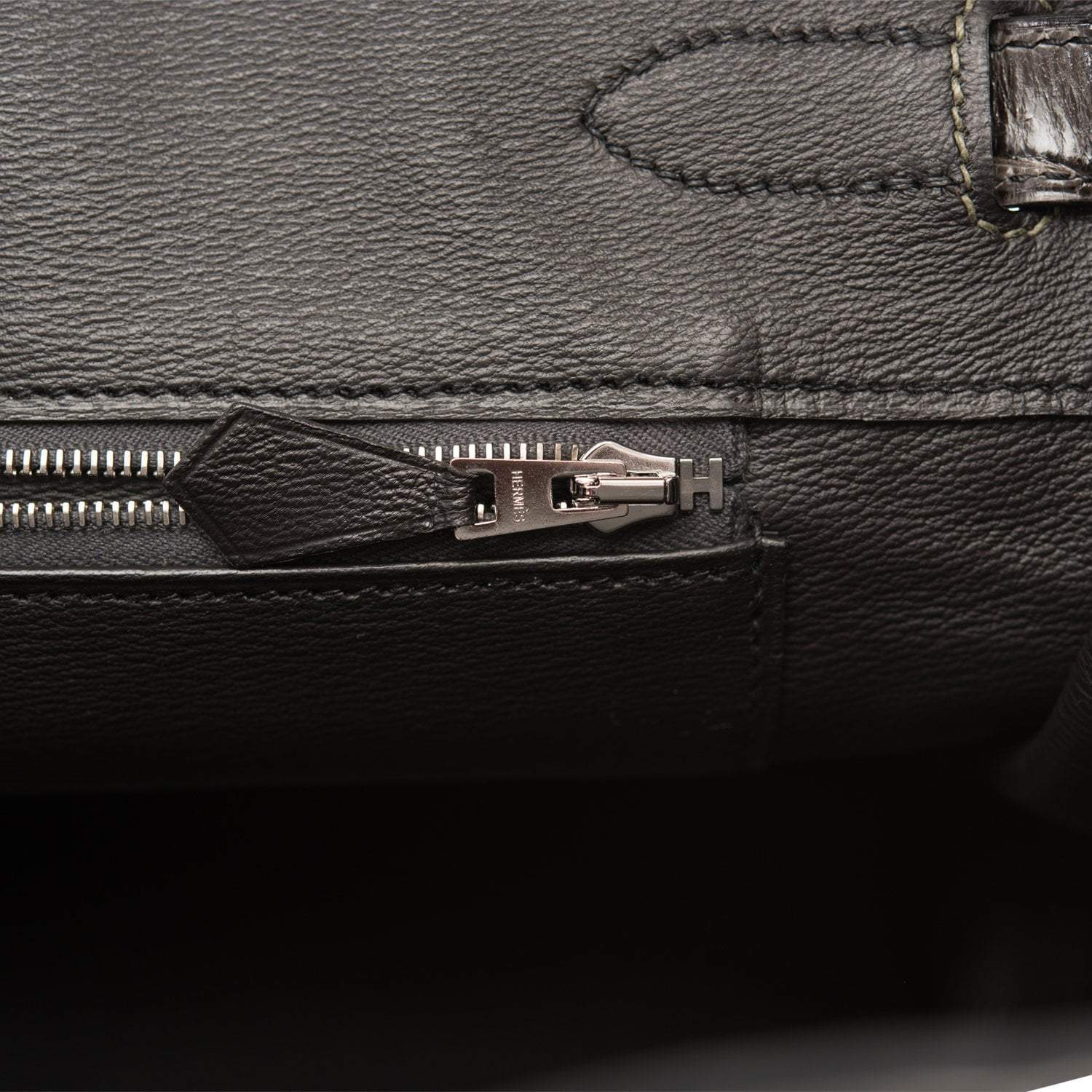 Hermes  Birkin 35cm Bi-Color Gris Tourterelle and Graphite Shiny Porosus Crocodile Brushed Palladium Hardware - Exclusu