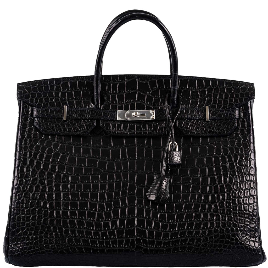 Hermes Birkin 40 Black Matte Porosus Crocodile Palladium Hardware - Exclusu