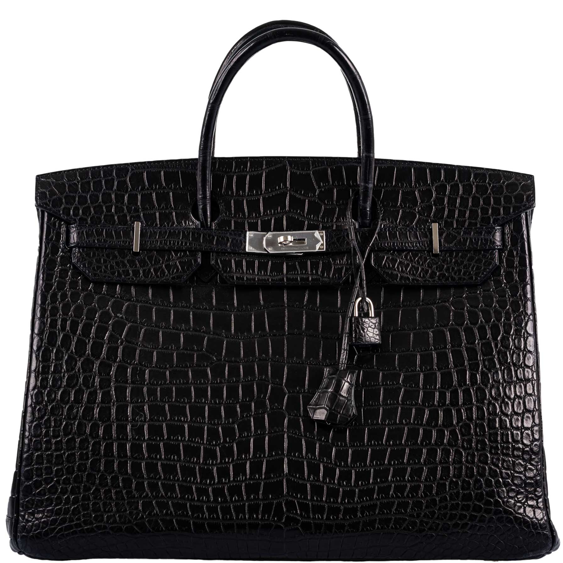 Hermes Birkin 40 Black Matte Porosus Crocodile Palladium Hardware - Exclusu