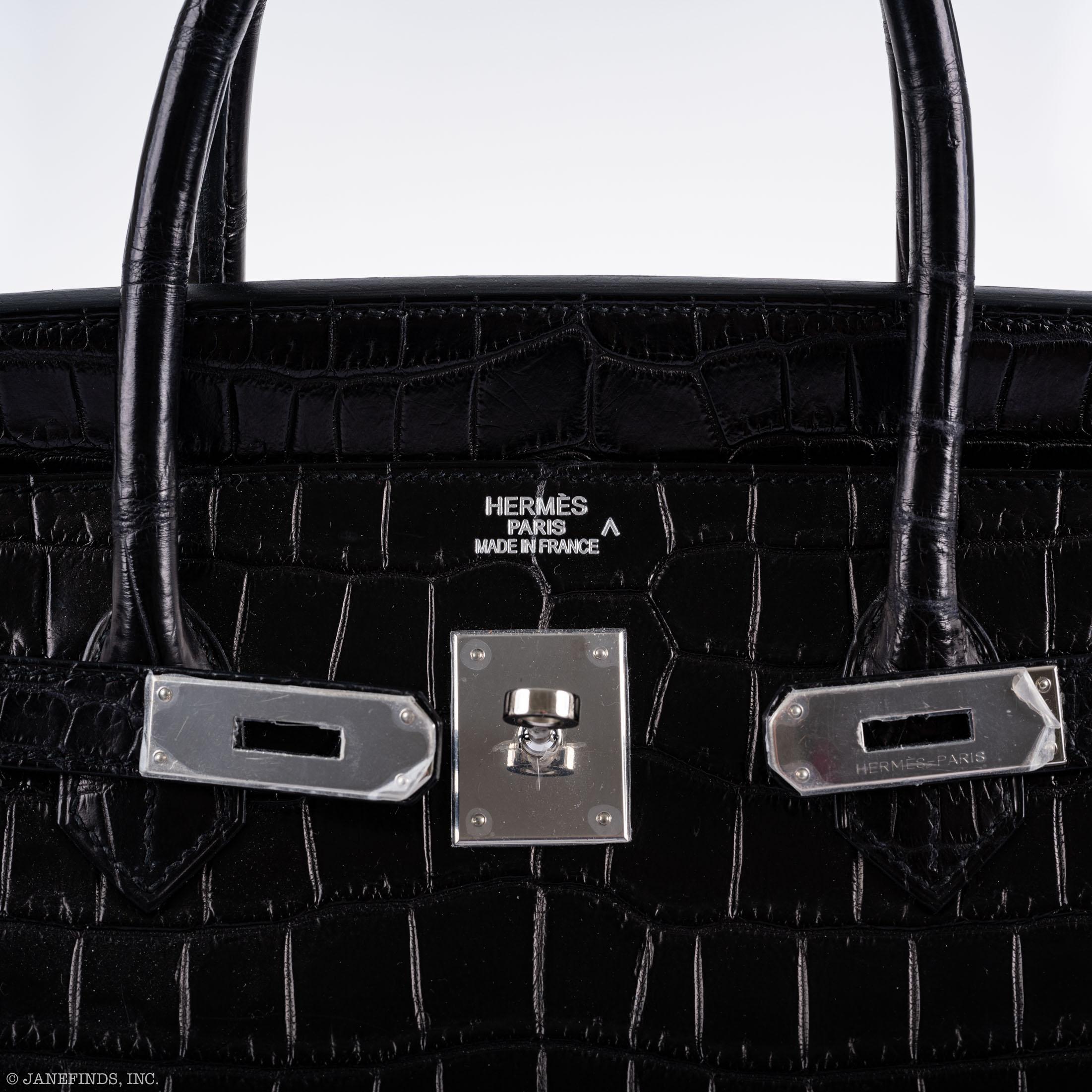 Hermes Birkin 40 Black Matte Porosus Crocodile Palladium Hardware - Exclusu