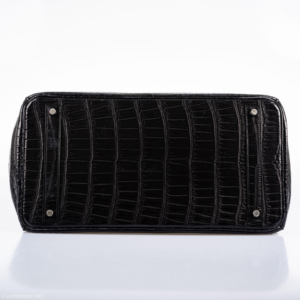 Hermes Birkin 40 Black Matte Porosus Crocodile Palladium Hardware - Exclusu