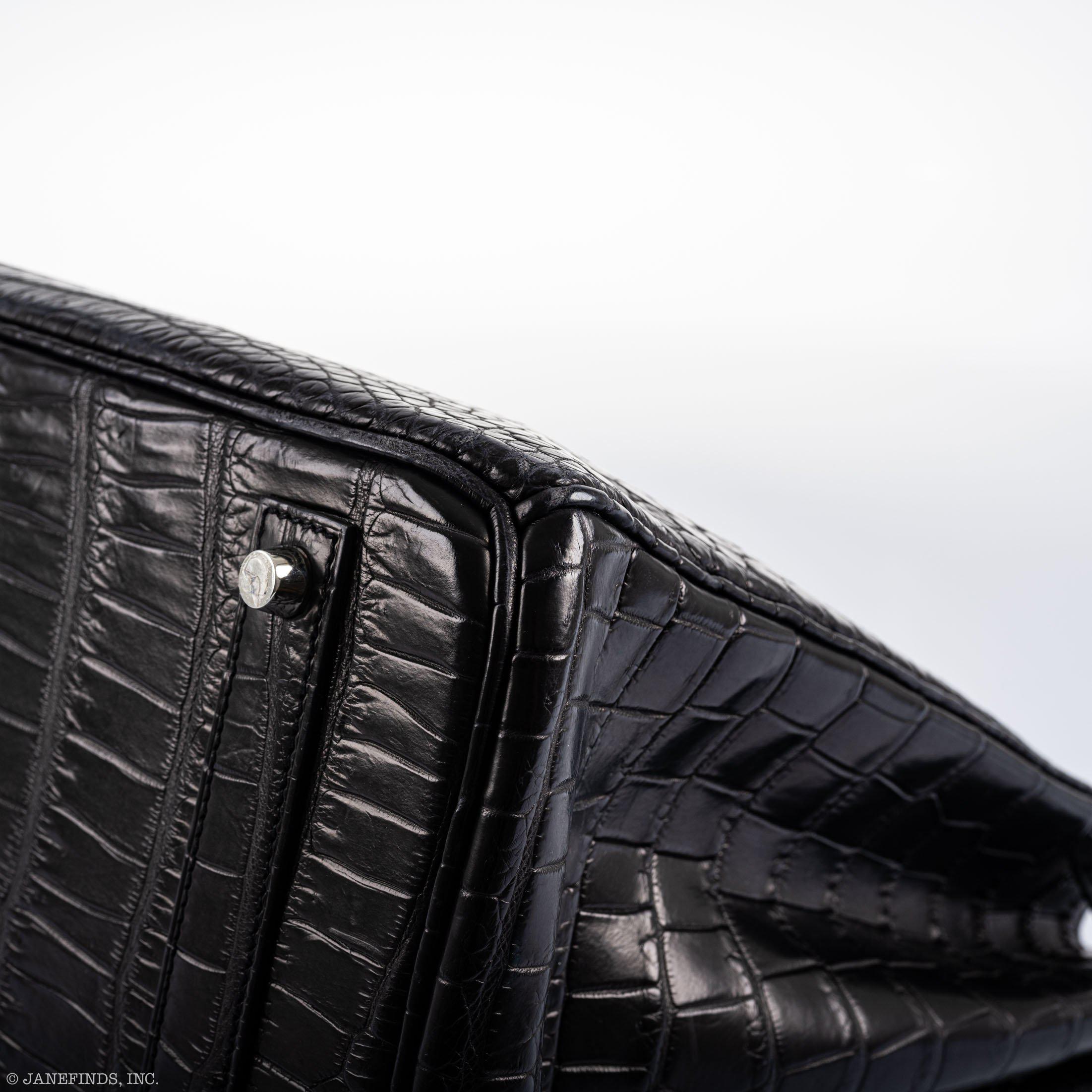 Hermes Birkin 40 Black Matte Porosus Crocodile Palladium Hardware - Exclusu