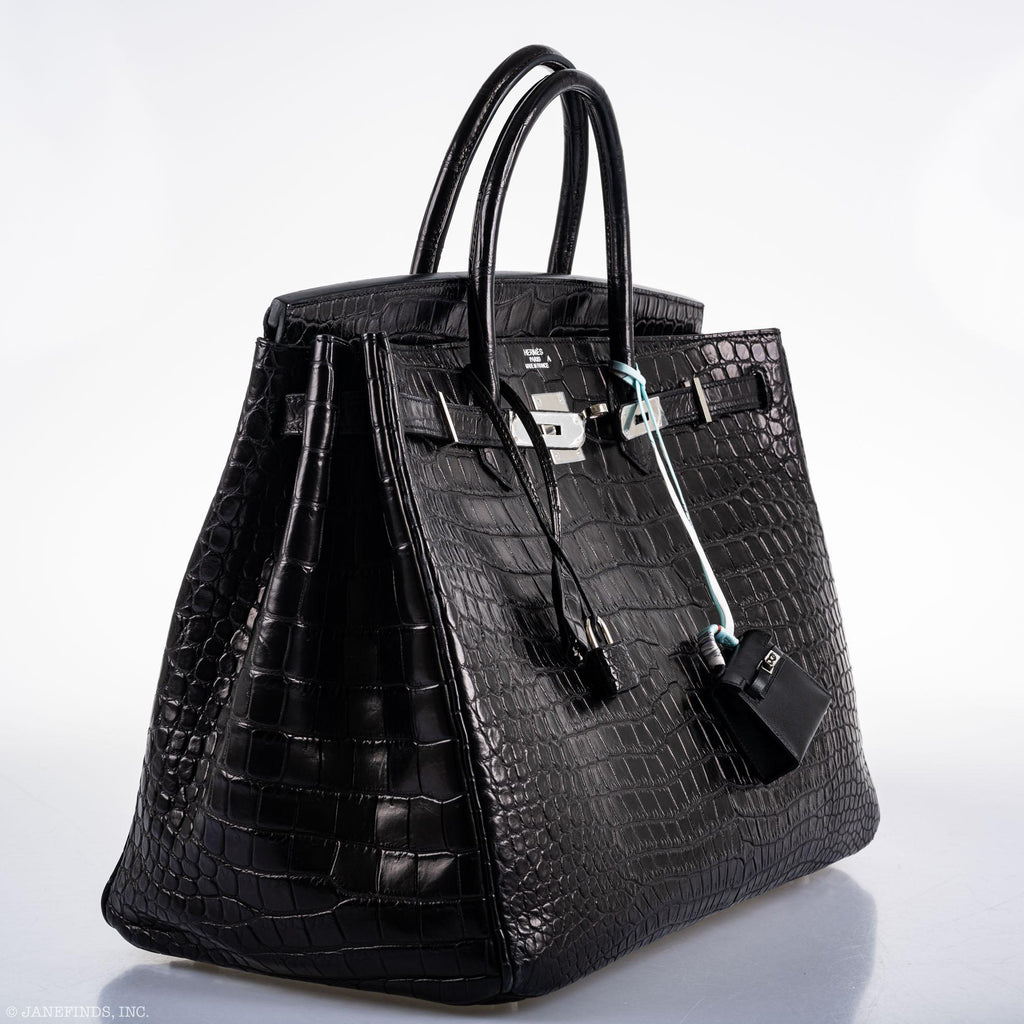 Hermes Birkin 40 Black Matte Porosus Crocodile Palladium Hardware - Exclusu