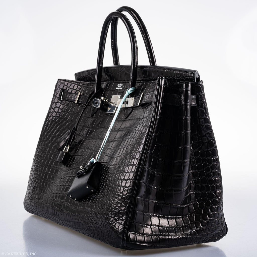 Hermes Birkin 40 Black Matte Porosus Crocodile Palladium Hardware - Exclusu