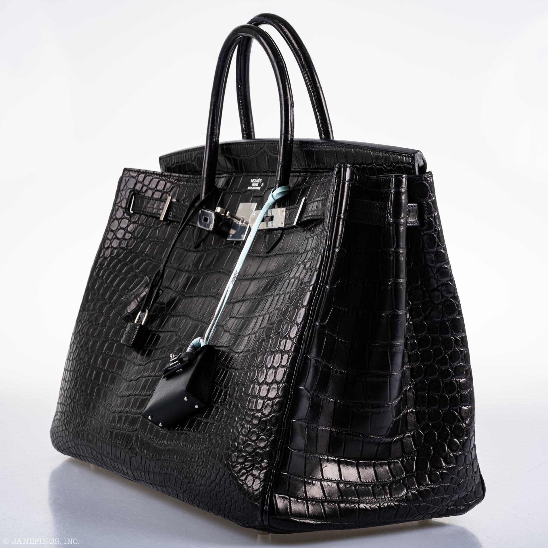 Hermes Birkin 40 Black Matte Porosus Crocodile Palladium Hardware - Exclusu
